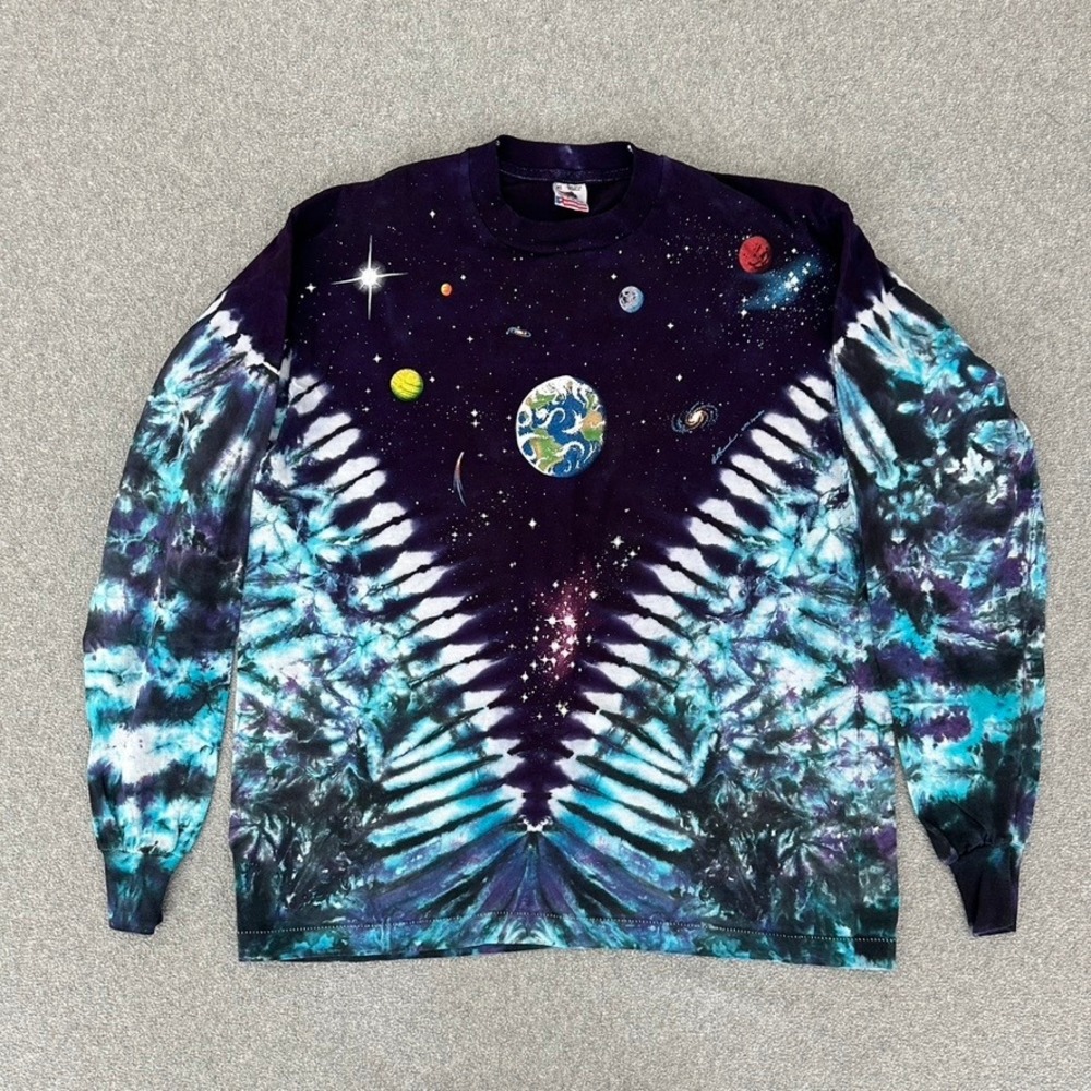 Vintage 1992 Liquid Blue Space Solar Celestial‎ Tie Dye Single Stitch Shirt XL